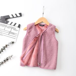 Toddler Girls Boys Children Vest Winter Thickened Solid Color Cute Plush Teddy Cardigan Coat