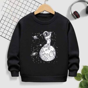 Kids Toddler Boys Girls Winter Casual Cute Spaceman Print Fleece Luminous Long Sleeve Sweatshirts