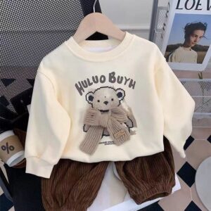 Kids Toddler Girls Casual Cute Cartoon Bear Alphabet Long Sleeve Sweatshirts Pants Sets
