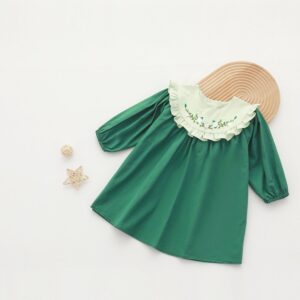 Kids Toddler Girls Casual Cute Embroidery Flower Long Sleeve Dress