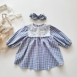Kids Toddler Girls Casual Cute Plaid Print Long Sleeve Peter Pan Collar Dress