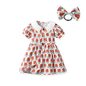 Kids Toddler Girls Casual Cute Tiny Flower Print Short Sleeve Dress