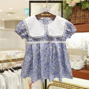 Kids Toddler Girls Casual Cute Tiny Flower Print Short Sleeve Peter Pan Collar Dress