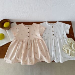 Kids Toddler Girls Casual Cute Tiny Flower Print Short Sleeve Dress