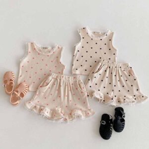 Kids Toddler Girls Casual Cute Stripe Heart Print Tank Top Shorts Sets
