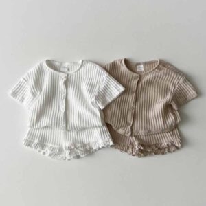 Kids Toddler Boys Girls Casual Cute Solid Color Stripe Short Sleeve Top Shorts Sets