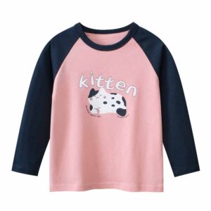 Kids Toddler Big Girls Casual Cute Cartoon Cat Alphabet Print Long Sleeve T-Shirt