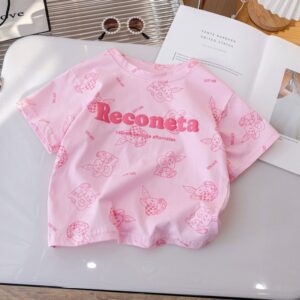 Kids Toddler Girls Casual Cute Sweet Alphabet Print Short Sleeve Round Neck T-Shirt