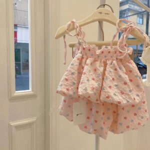 Kids Toddler Girls Casual Cute Heart Print Sleeveless Camisole Shorts Set