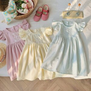 Kids Toddler Girls Casual Cute Flower Raglan Sleeve Dress