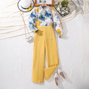 Kids Toddler Girls Spring Autumn Casual Cute Floral Long Sleeve Blouses Trousers Set