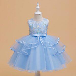 Kids Toddler Girls Casual Cute Party Embroidery Flower Mesh Sleeveless Tutu Dress