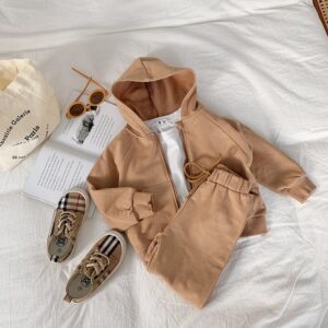 Kids Toddler Boys Girls Casual Cute Solid Color Long Sleeve Hoodies Trousers Set