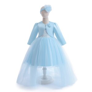Kids Toddler Girls Casual Long Sleeve Solid Color Coat Flower Mesh Bow Sleeveless Party Tutu Dress Set