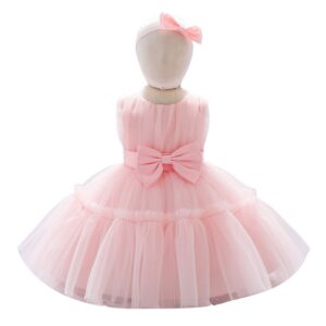 Kids Toddler Girls Solid Color Mesh Bow Sleeveless Party Tutu Princess Dress