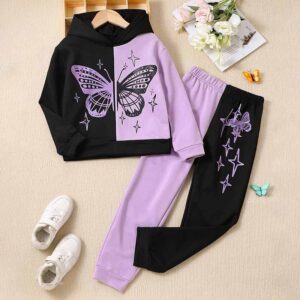 Kids Toddler Girls Casual Cute Butterfly Print Long Sleeve Hoodies Trousers Set