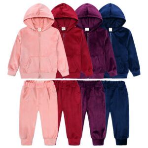 Kids Toddler Big Boys Girls Casual Cute Solid Color Plush Long Sleeve Hoodies Trousers Set