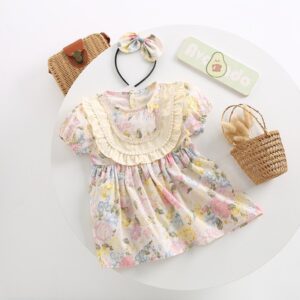 Kids Toddler Girls Casual Cute Tiny Flower Print Short Sleeve Dress