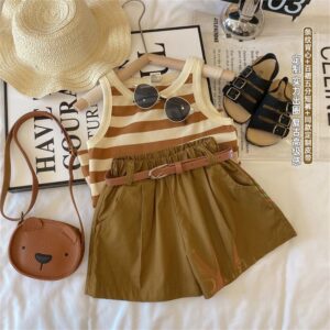 Kids Toddler Girls Cute Stripe Tank Top Shorts Set