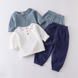 Kids Toddler Boys Girls Fashion Casual Solid Color Long Sleeve Top Trousers Set