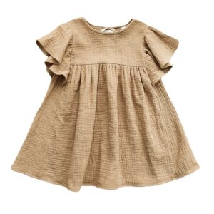 Kids Toddler Girls Casual Cute Solid Color Fluttering Sleeve Dress