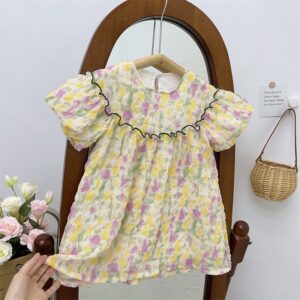 Kids Toddler Girls Summer Cute Tiny Flower Puff Sleeve Dress