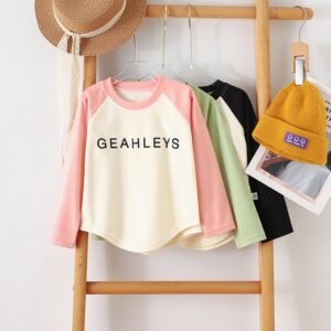 Kids Toddler Big Girls Fashion Casual Color Matching Letter Long Sleeve Round Neck T-Shirt