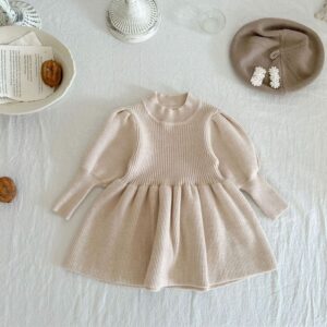 Autumn And Winter Children's Fashion Knitted Solid Color Dress