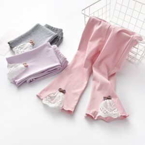 Children Kids Baby Fashion Girls Casual Basic Cute Bowknot Lace Leggings Pants