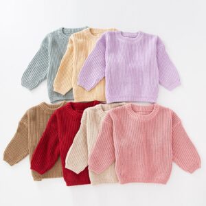 Kids Baby Toddler Boys Girls Autumn Winter Casual Cute Solid Color Long Sleeve Sweater