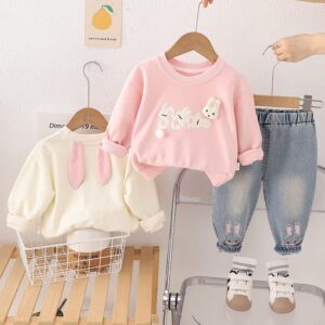 Kids Toddler Girls Casual Cute Cartoon Long Sleeve Sweatshirts Jeans Set