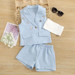 Girls Fashion Solid Color Vest And Shorts Two-Piece Set