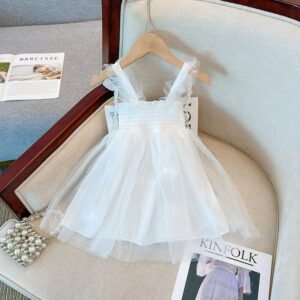 Girls Fashion Solid Color Butterfly Mesh Dress