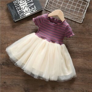 Girls Fashion Mesh Short-Sleeved Dress