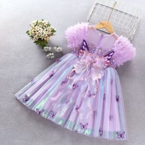 Girls Fashion Butterfly Puff Sleeve Princess Dress