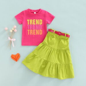 Children Fashion Girl Letter Print Skirt Two-Piece Set