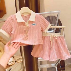 Kids Toddler Big Girls Summer Casual Cute Short Sleeve Lapel Blouses Shorts Set