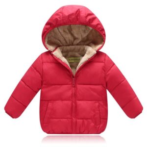 Baby Kid Pure Color Hooded Plus Velvet Thickening Jacket
