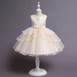 Children Wear Elegant Girl Embroidered Mesh Party Princess Dress