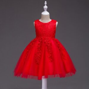 Children Wear Elegant Girl Solid Color Lace Mesh Party Princess Dress