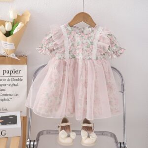 Kids Toddler Girls Summer Casual Cute Tiny Flower Print Short Sleeve Dress