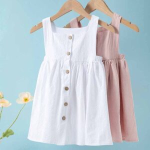 Kids Toddler Girls Summer Casual Cute Basic Solid Color Sleeveless Square Neck Strap Dress