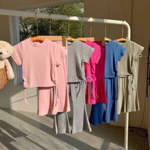 Kids Toddler Girls Casual Cute Basic Solid Color Short-Sleeved T-Shirt Flare Trousers Set