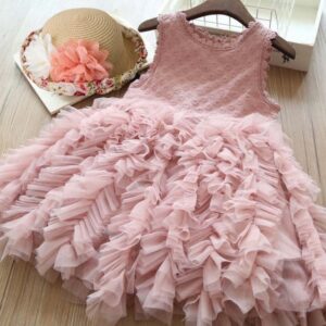 Kids Toddlers Girls Fashion Solid Color Sleeveless Lace Gauzy Puffy Dress