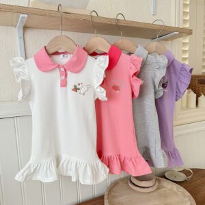 Kids Toddlers Girls Sweet Cute Polo Neck Printing Ruffled Dress