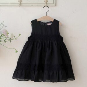 Kids Toddlers Girls Pastoral Solid Color Cotton Lace Sleeveless Vest Dress