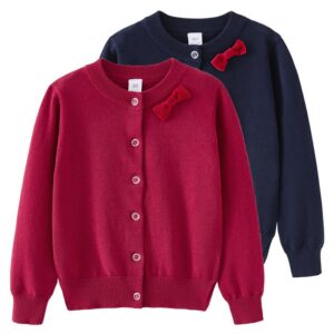 Kids Toddler Girls Autumn Winter Casual Cute Solid Color Bow Cardigan Knitted Long Sleeve Sweater
