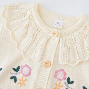 Kids Toddler Girls Autumn Winter Casual Cute Tiny Flower Cardigan Knitted Long Sleeve Sweater
