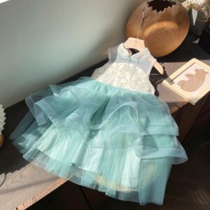 Kids Toddler Girls Casual Cute Flower Embroidery Sleeveless Mesh Dress