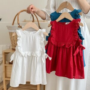 Kids Toddler Girls Casual Cute Solid Color Sleeveless Dress